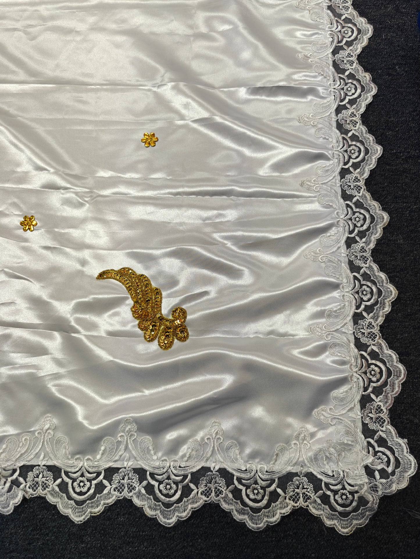Gold cross with shinning satin LACE coffin cover