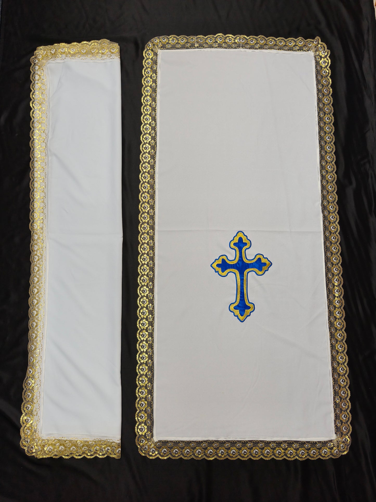 PULPIT & TABLE COVER SET (WHITE & BLUE CROSS)