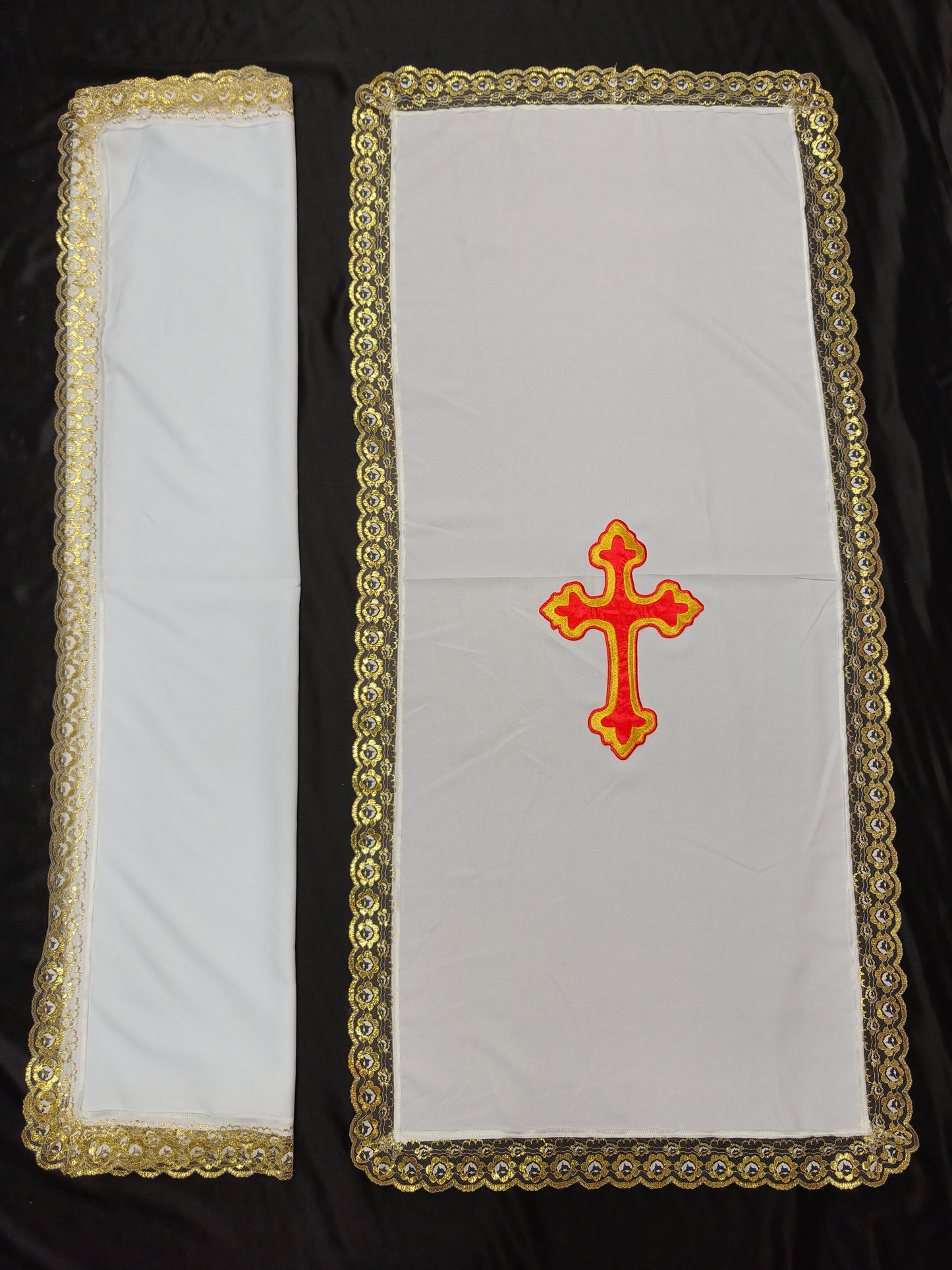 PULPIT & TABLE COVER SET (WHITE & RED CROSS)