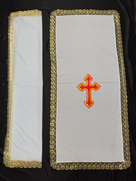 PULPIT & TABLE COVER SET (WHITE & RED CROSS)