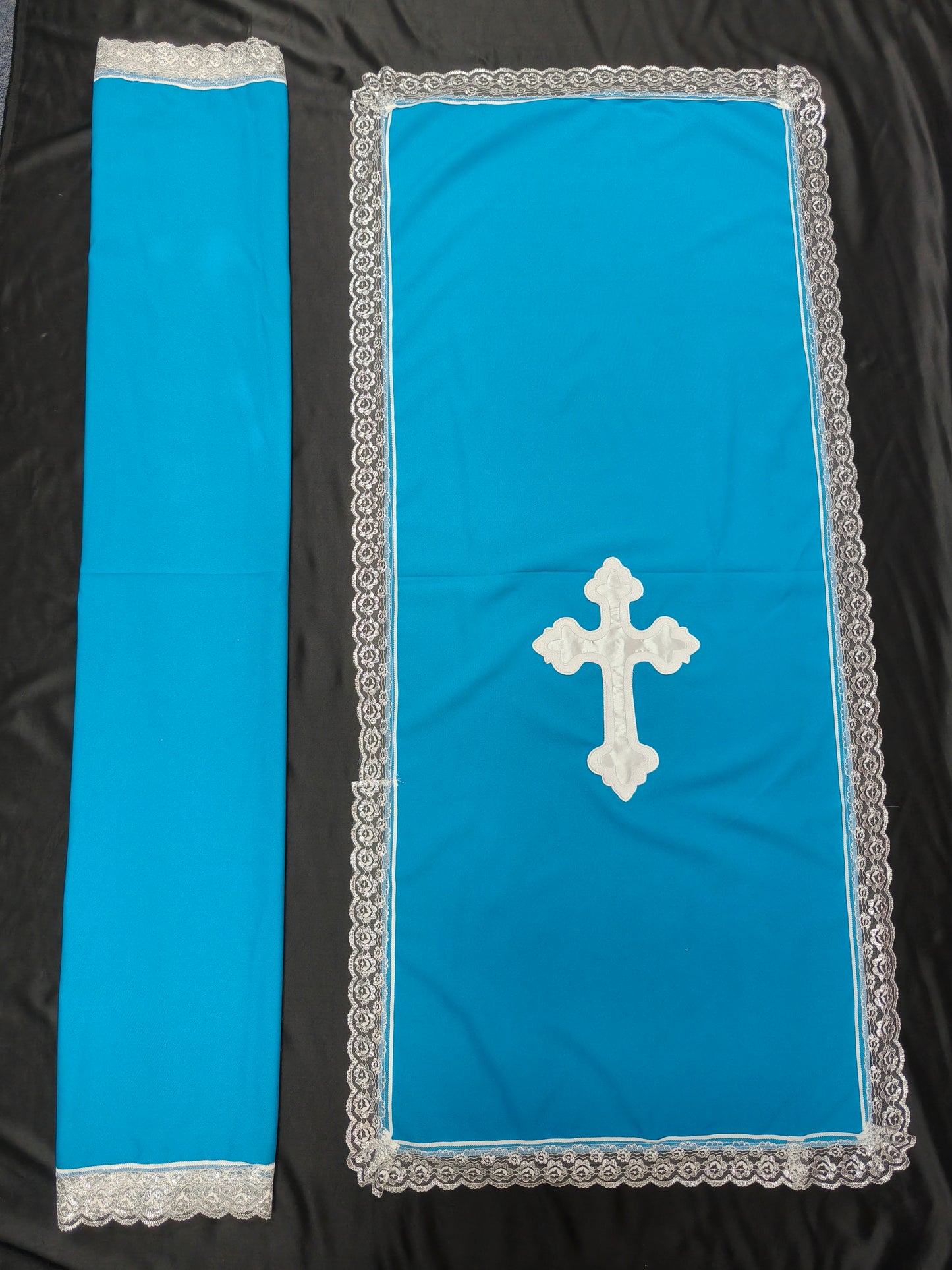 PULPIT & TABLE COVER SET (SKY BLUE & WHITE CROSS)