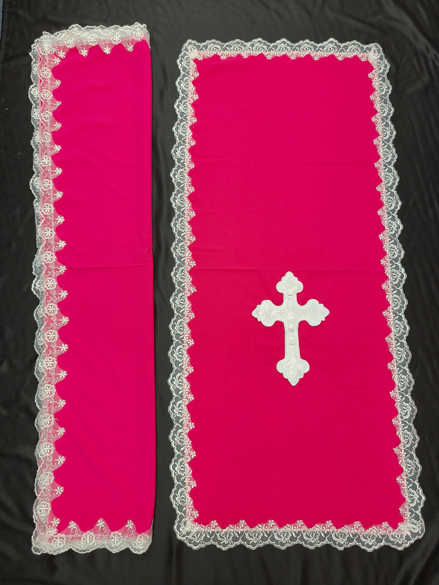 PULPIT & TABLE COVER SET (HOT PINK & WHITE LACE)
