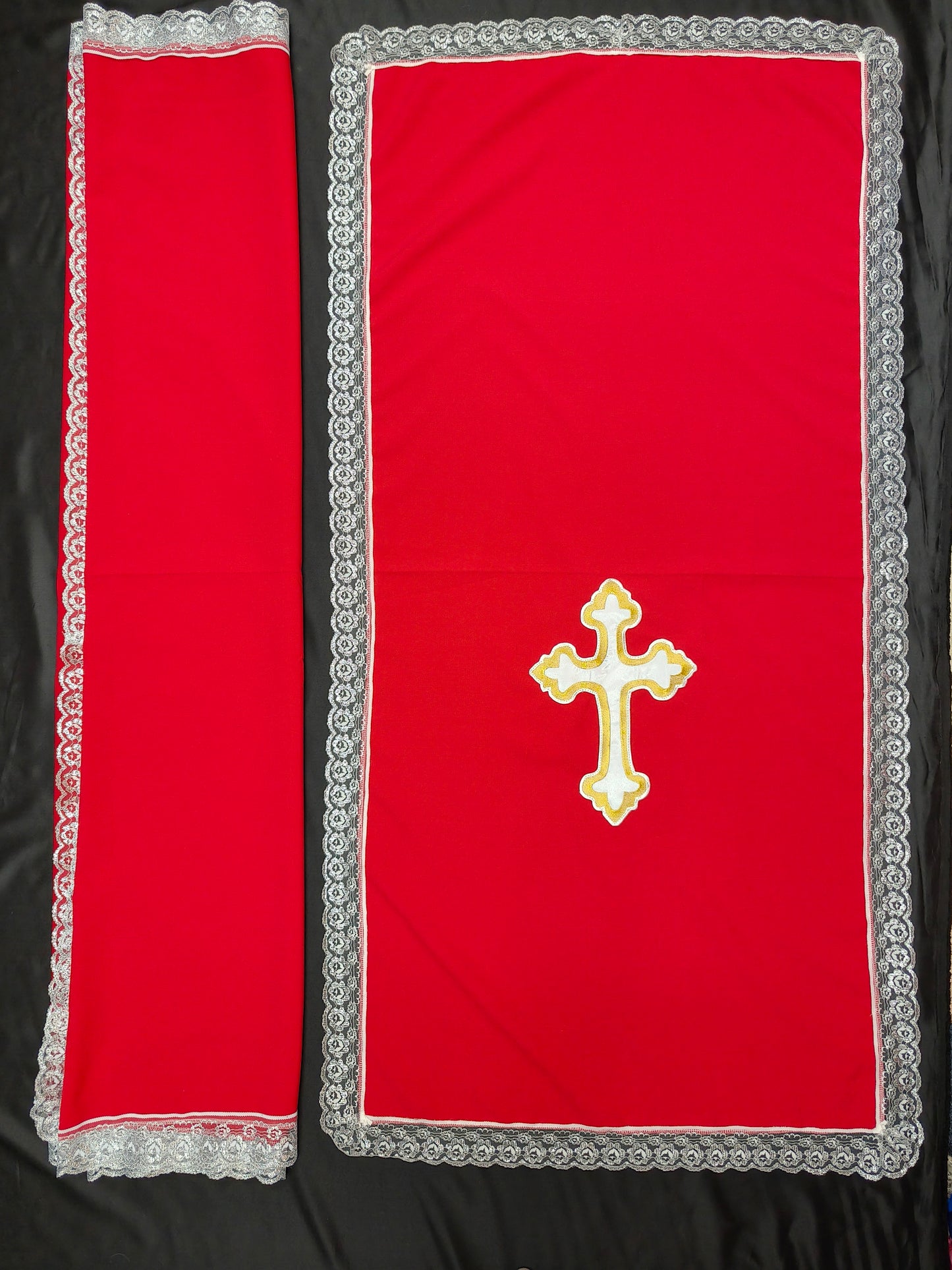 PULPIT & TABLE COVER SET (RED & WHITE CROSS)