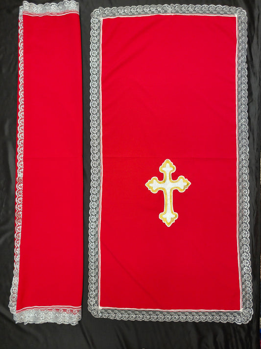 PULPIT & TABLE COVER SET (RED & WHITE CROSS)
