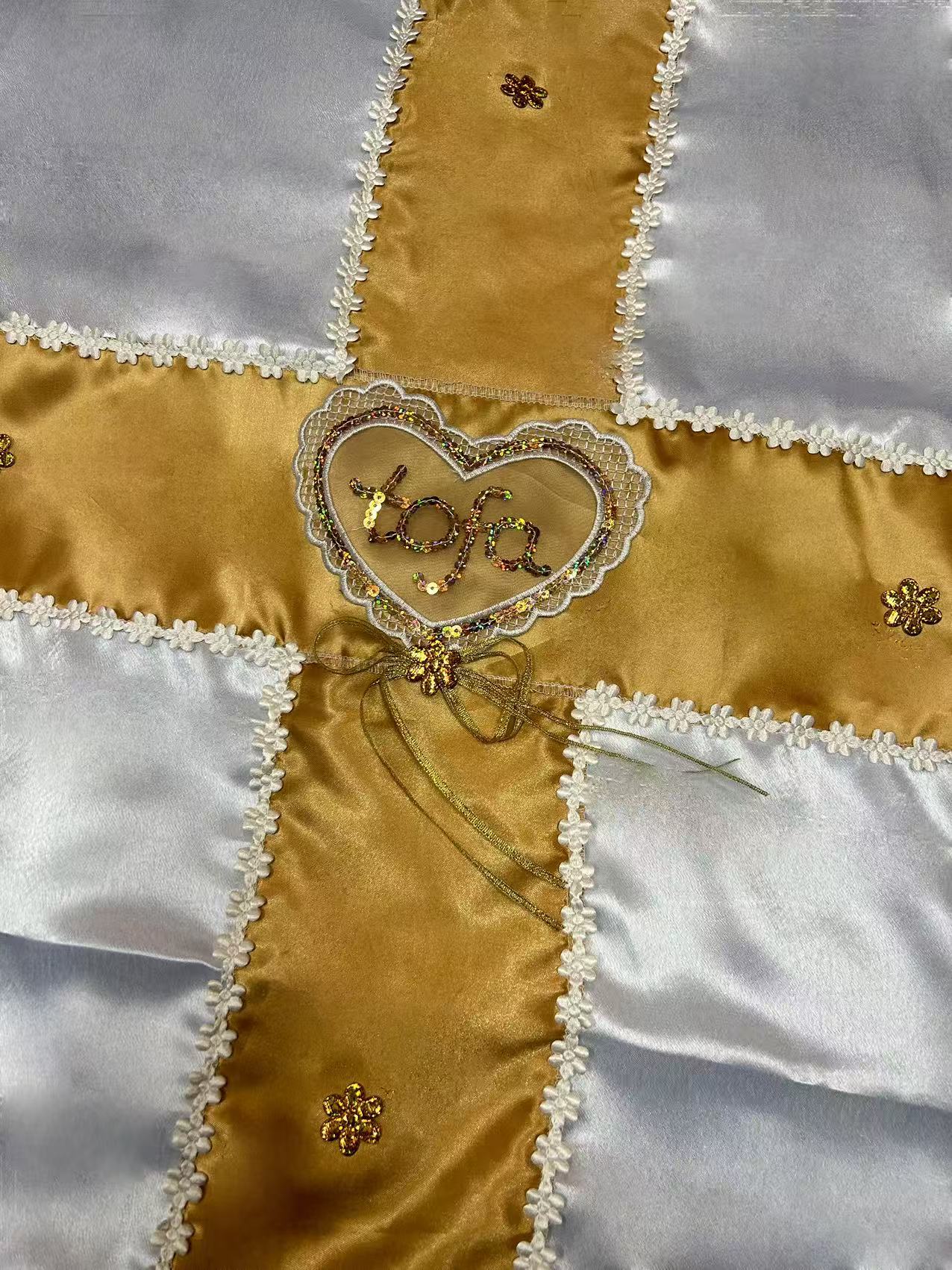 Gold cross with LACE edges coffin cover
