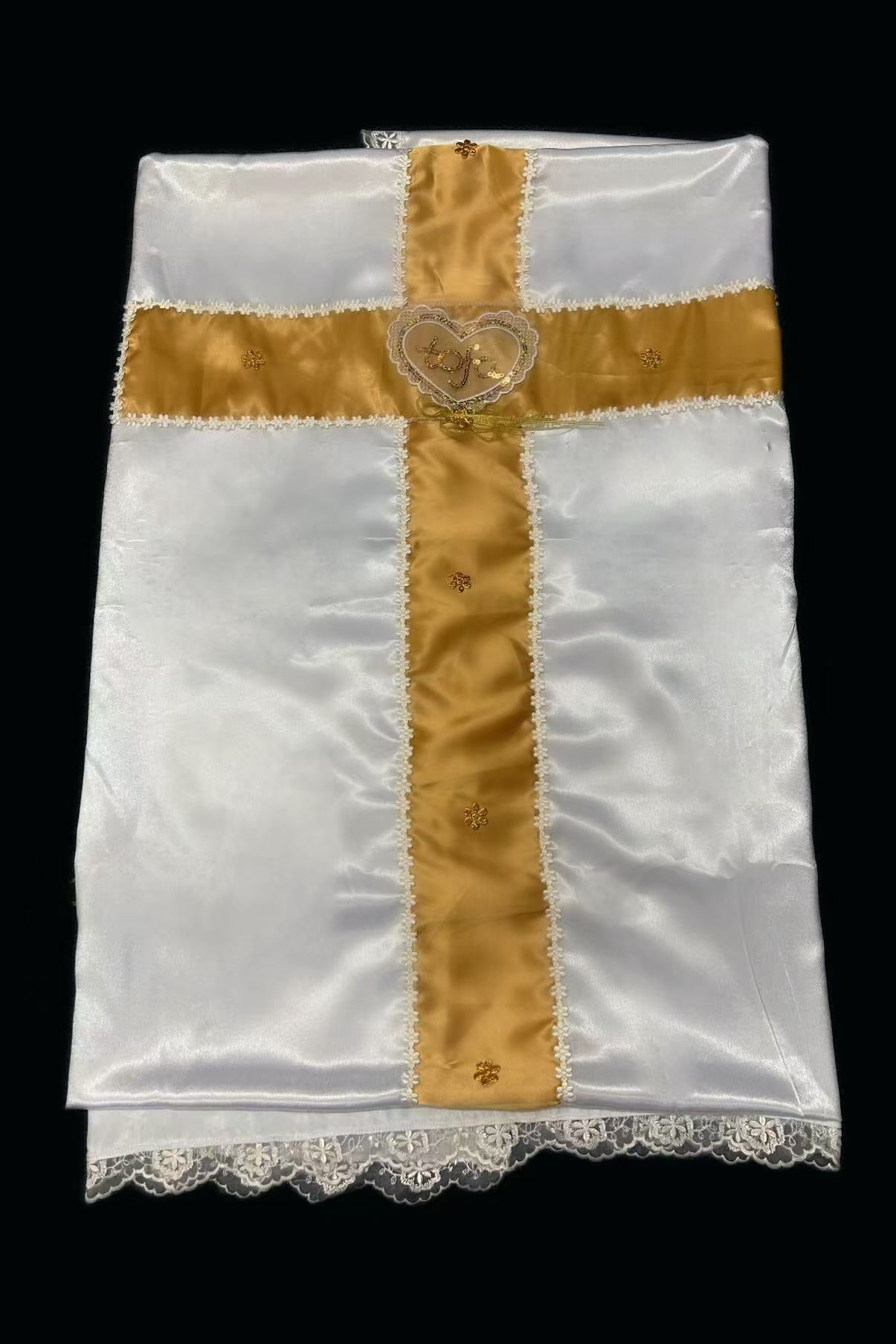 Gold cross with LACE edges coffin cover