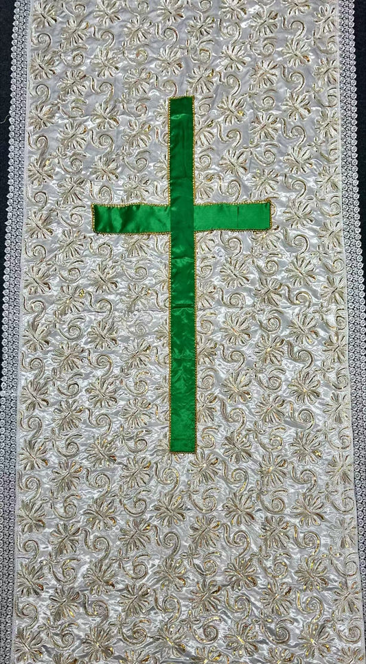 Colorful cross on GOLDEN Satin coffin cover
