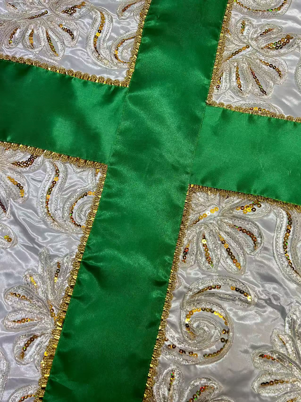 Colorful cross on GOLDEN Satin coffin cover