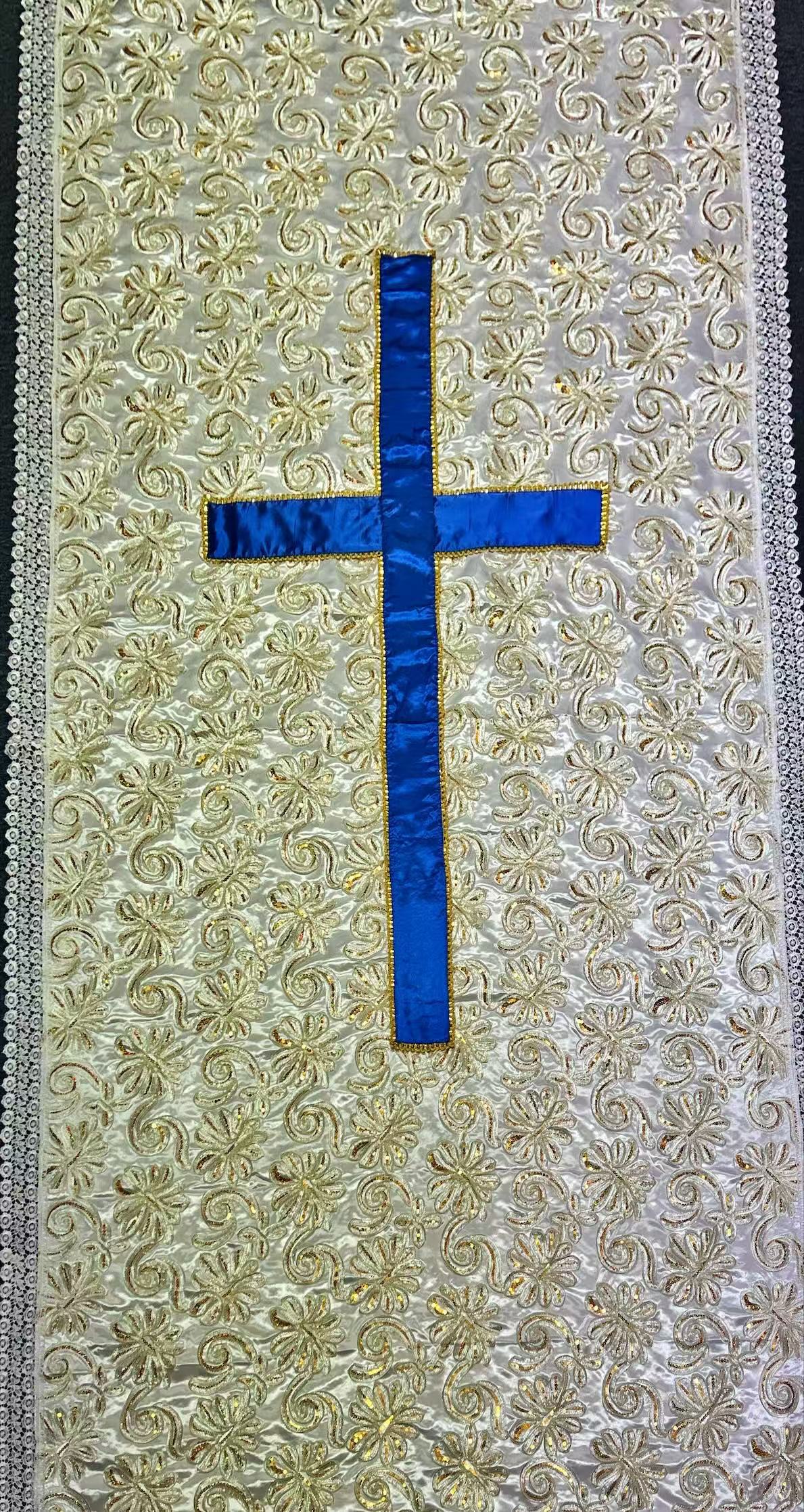 Colorful cross on GOLDEN Satin coffin cover