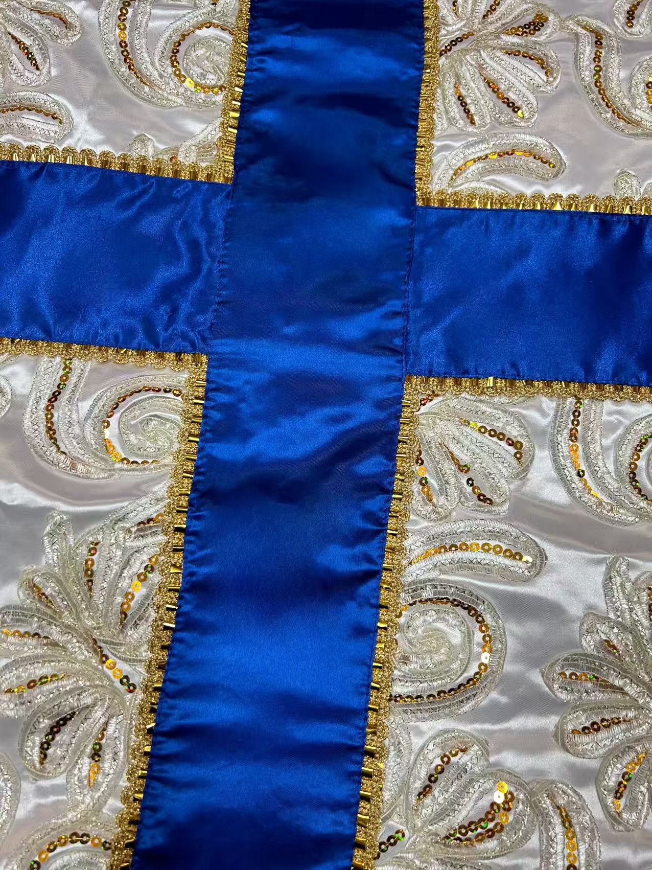 Colorful cross on GOLDEN Satin coffin cover