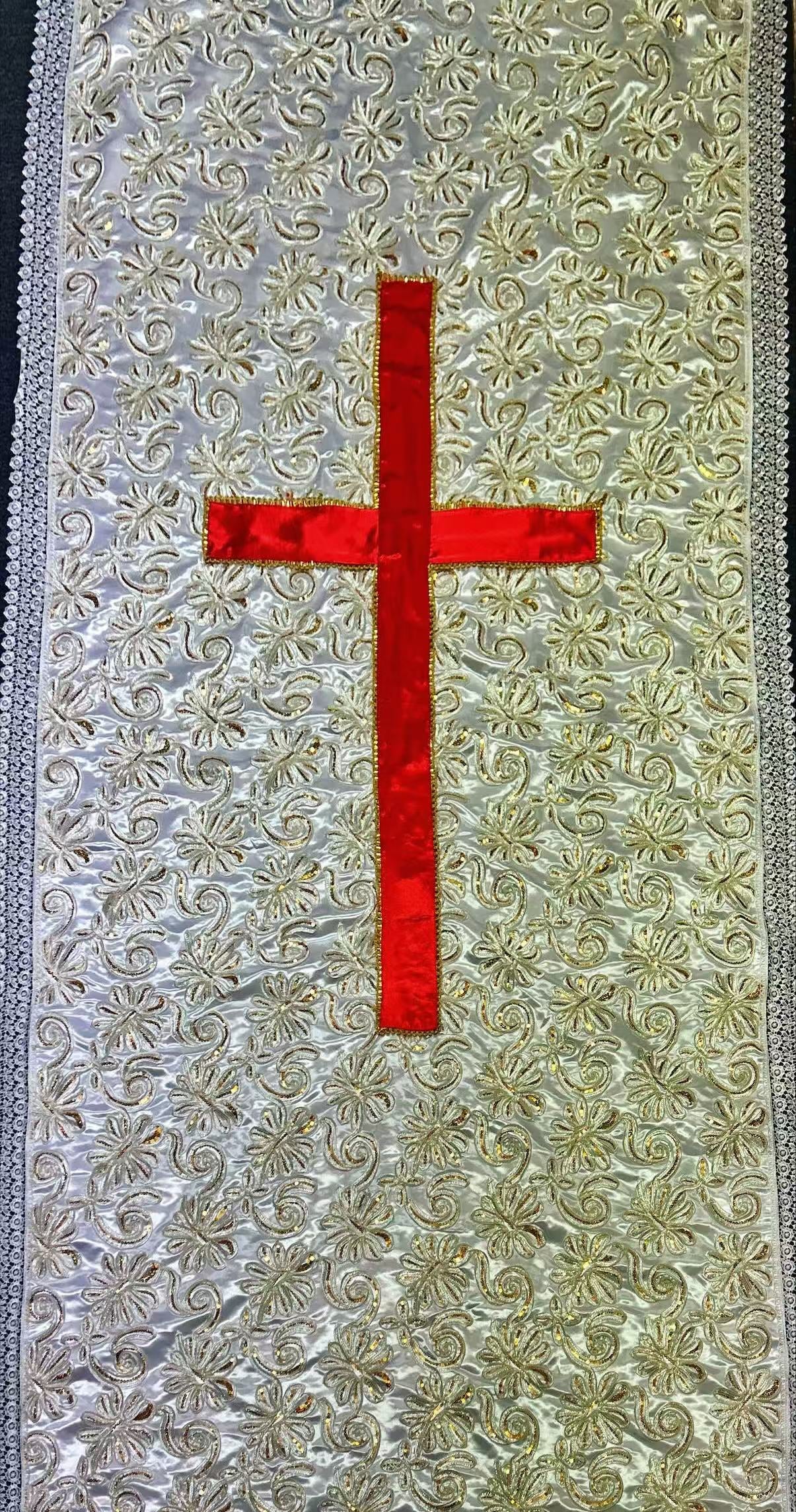 Colorful cross on GOLDEN Satin coffin cover