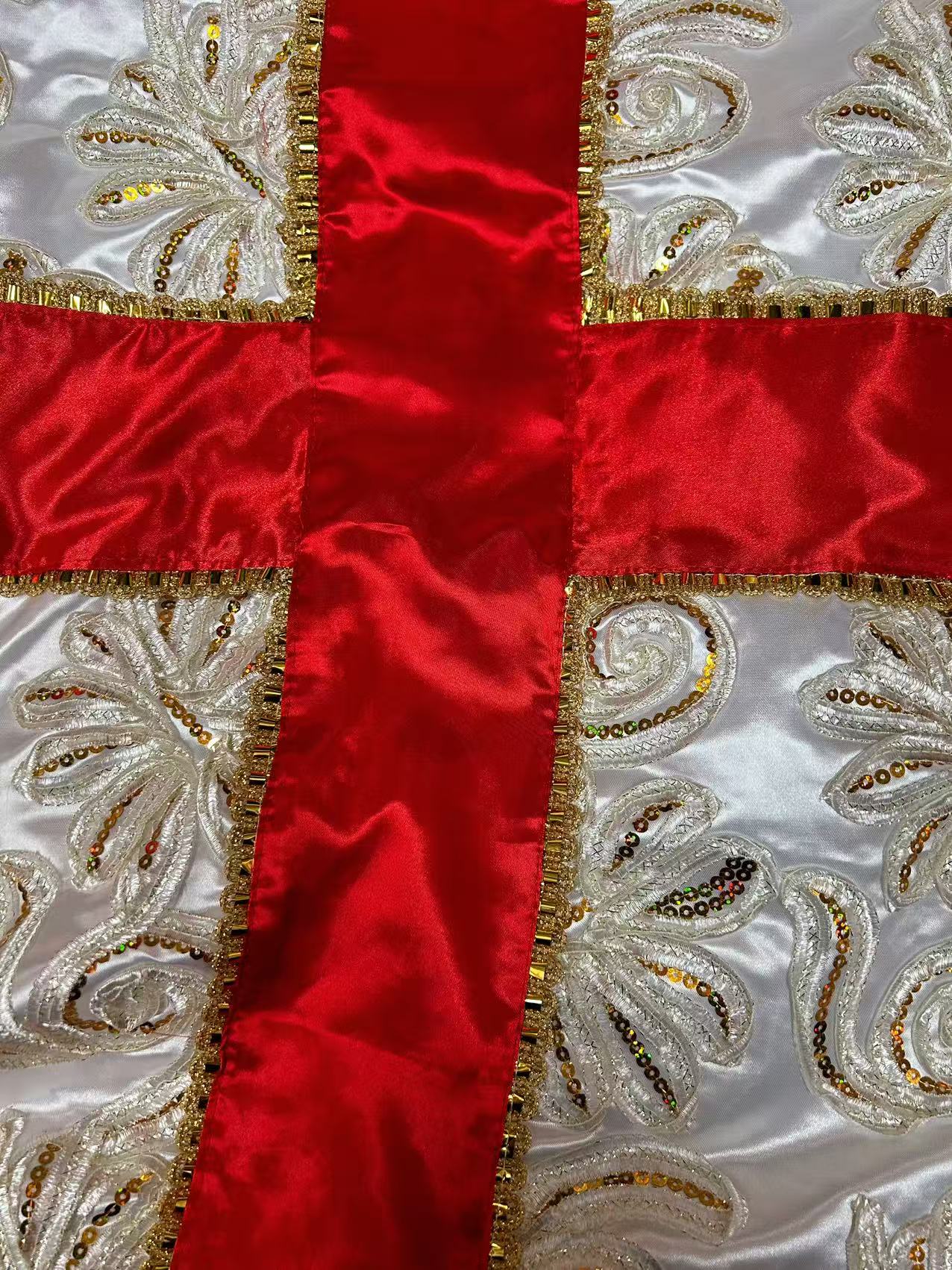 Colorful cross on GOLDEN Satin coffin cover